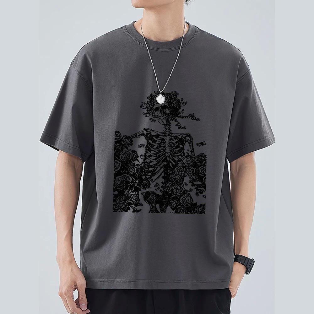 T-shirts pour hommes 2023 été Streetwear haute rue gothique crâne t-shirt ample surdimensionné à manches courtes