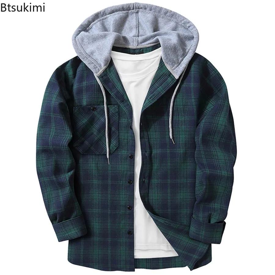 Nouveaux hommes classique chemise à carreaux manteau printemps automne flanelle à manches longues sweats à capuche