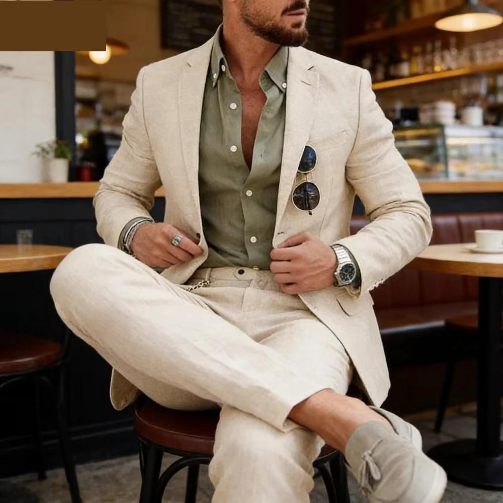 Costume en lin beige pour homme