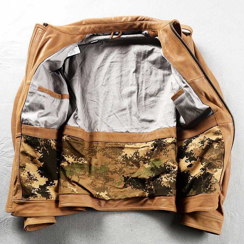 Veste en cuir kaki pour homme