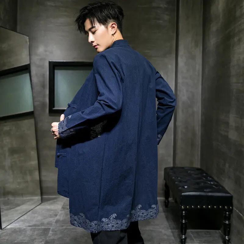Manteau trench noir pour homme de style chinois