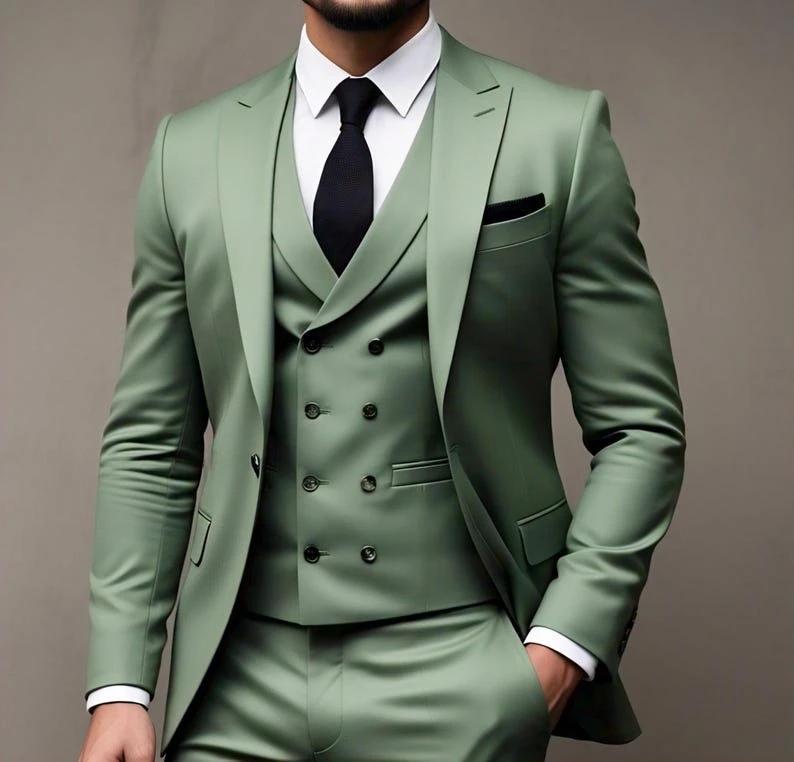 Costume 3 pièces vert costume de fête de mariage Traje Americana Hombre