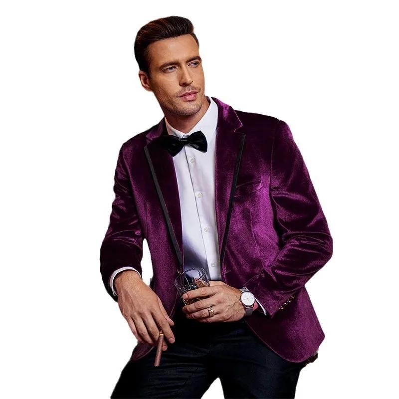 Veste de costume décontractée en velours pour homme