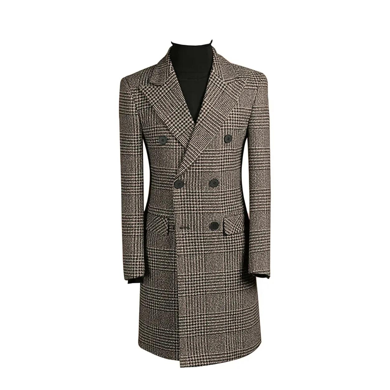 Manteau Long pied-de-poule pour hommes