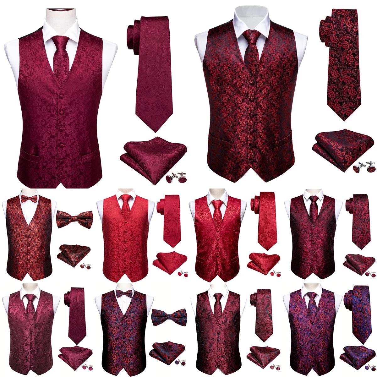 Gilet de Costume Élégant pour Homme Brodé Rouge Bourgogne Motif Paisley Fleur Ensemble