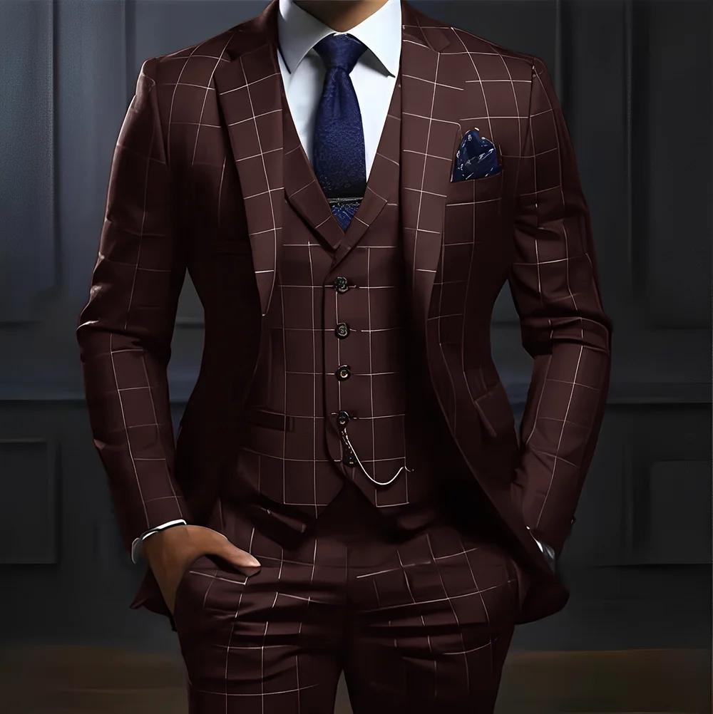 Costume 3 pièces à carreaux pour hommes