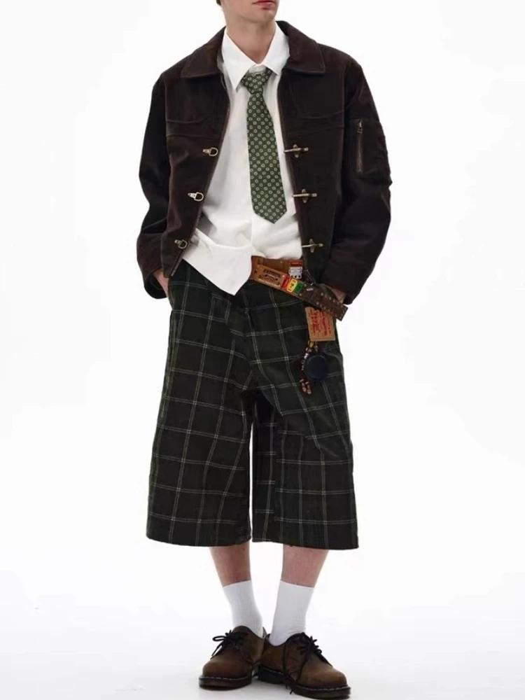 Vintage en détresse manteau en daim hommes déconstruit avion boucle veste unisexe printemps automne marron lambrissé Streetwear vêtements d'extérieur