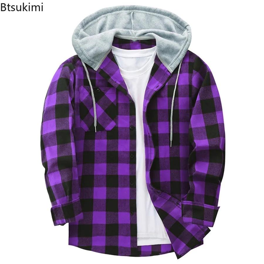 Nouveaux hommes classique chemise à carreaux manteau printemps automne flanelle à manches longues sweats à capuche