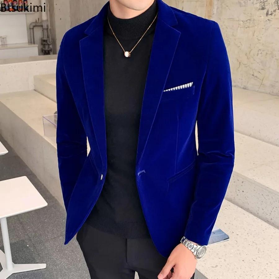 Nouveau Blazer Homme Style Coréen 2026 – Veste de Costume en Velours Luxe Tendance Décontractée Coupe Slim Formelle