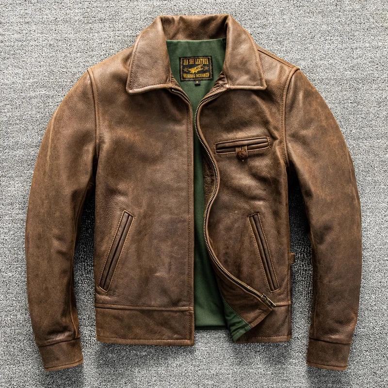 Veste en cuir marron pour homme