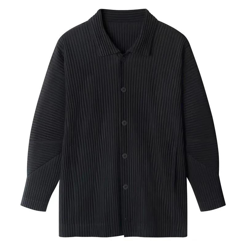 Miyake plissé Plisse chemise hommes 2026 printemps nouvelle veste à manches longues automne loisirs veste mode mince noir couleur unie hauts