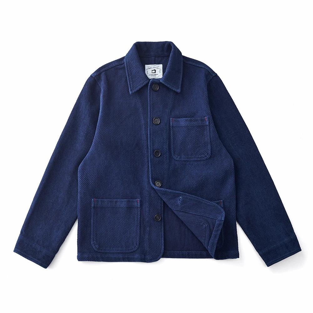 Vintage français Indigo Cargo veste hommes automne hiver nouveau revers multi-poches bleu teint outillage