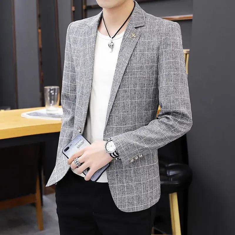 Fête lin gris hommes costume vestes simple boutonnage manteau mâle Blazer été nouveau dans des vêtements simples mode 2025 décontracté classique