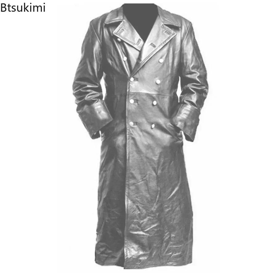 Trench-coat Vintage en Faux cuir pour homme