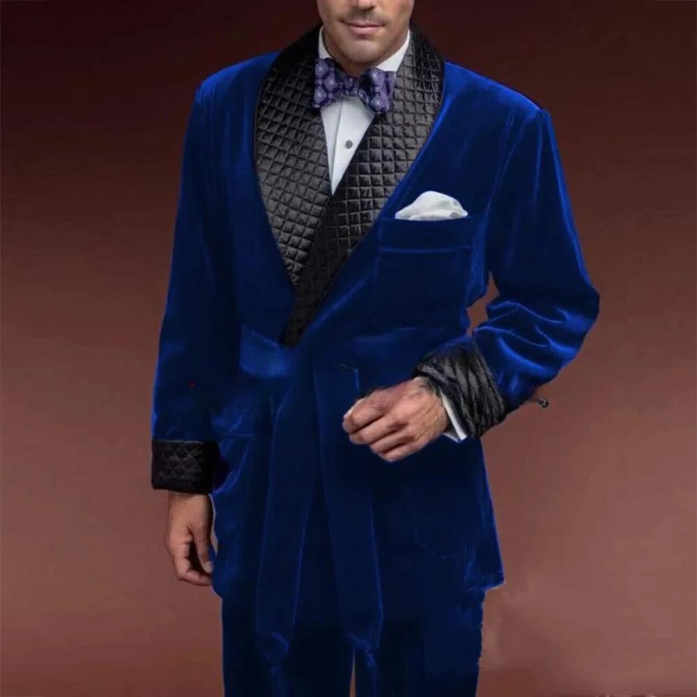 Vestes de costume de fumée en velours vert pour hommes