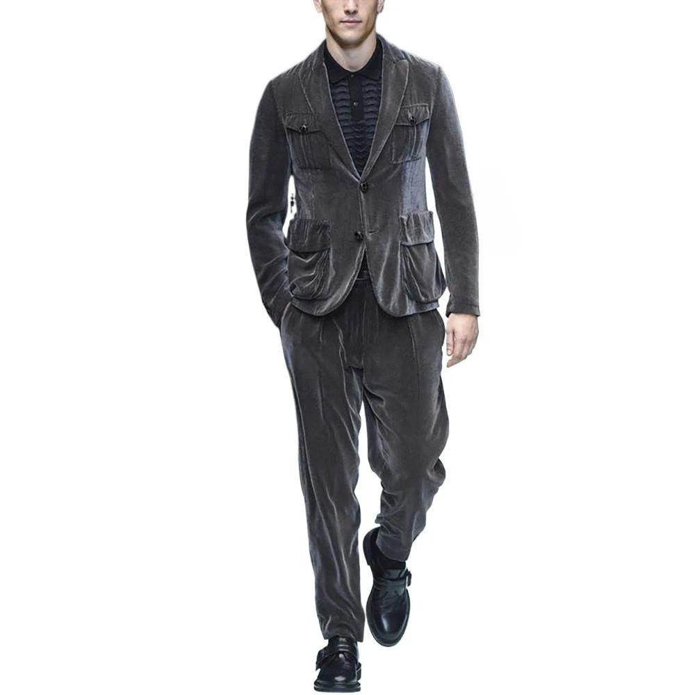 Costume droit en daim gris pour hommes