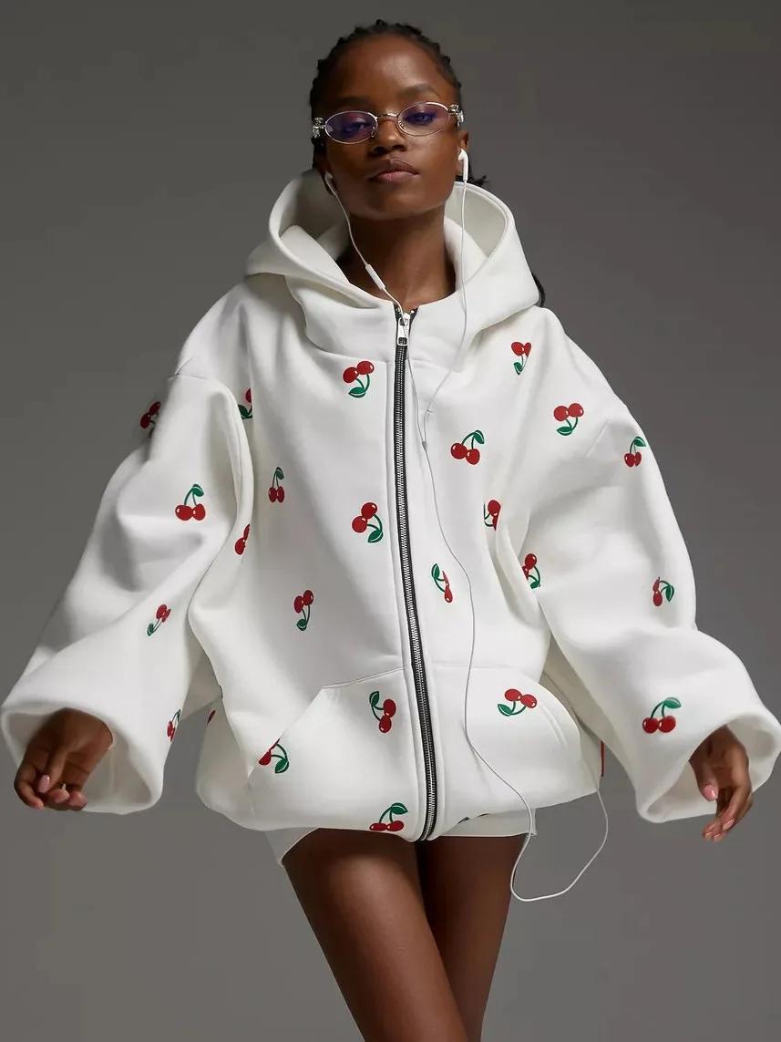 JHJN – veste à capuche imprimée cerise pour femme