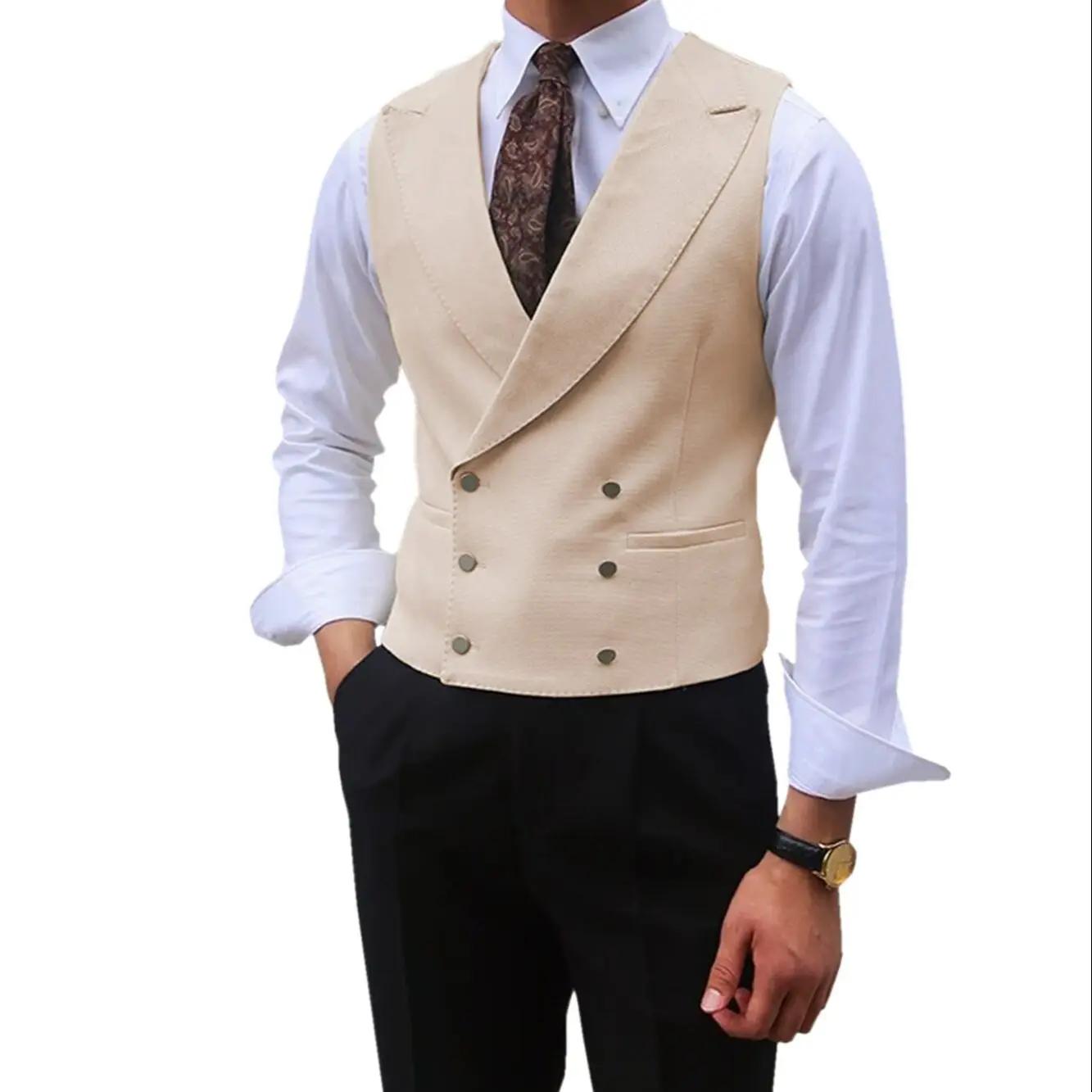 Hommes gilet marron solide pointe revers Double boutonnage sans manches veste mariage Banquet affaires décontracté mince