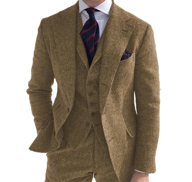 Costume 3 Pièces en Laine Verte pour Homme