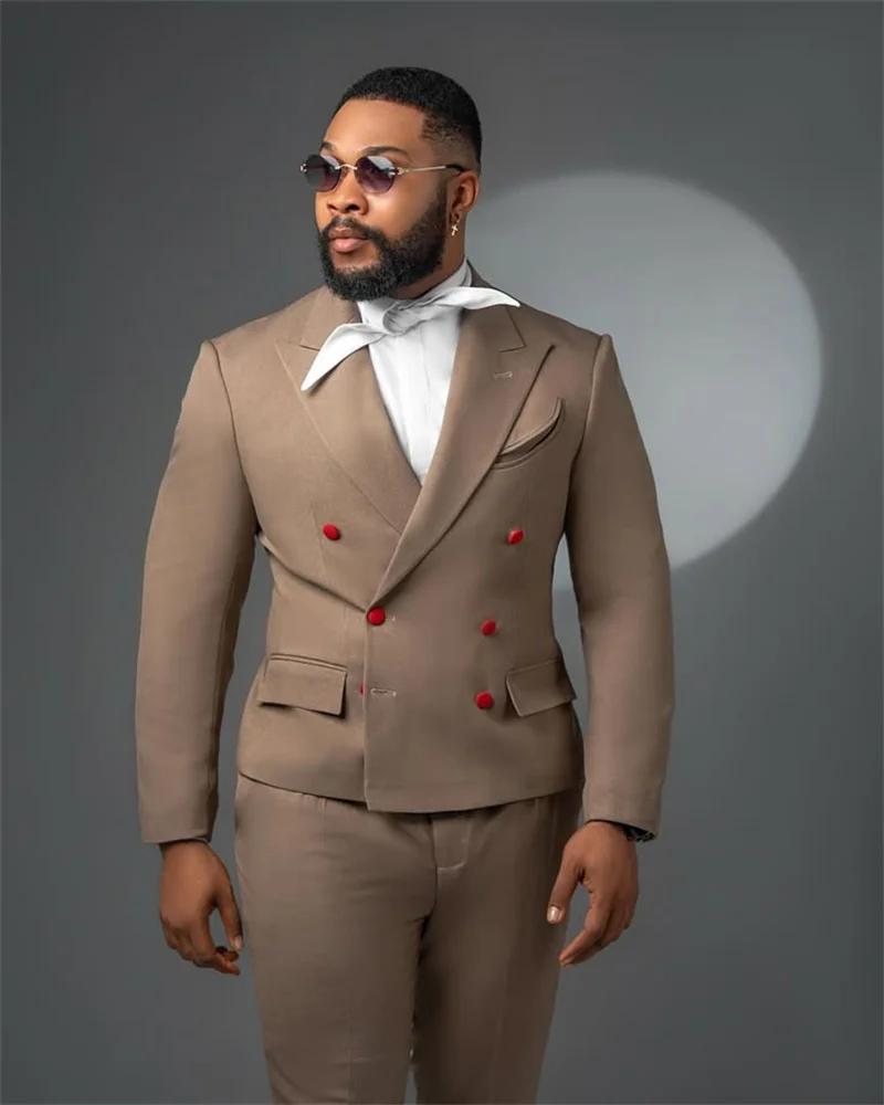 Ensemble de costumes pour hommes marron 2 pièces : Blazer et pantalon en coton