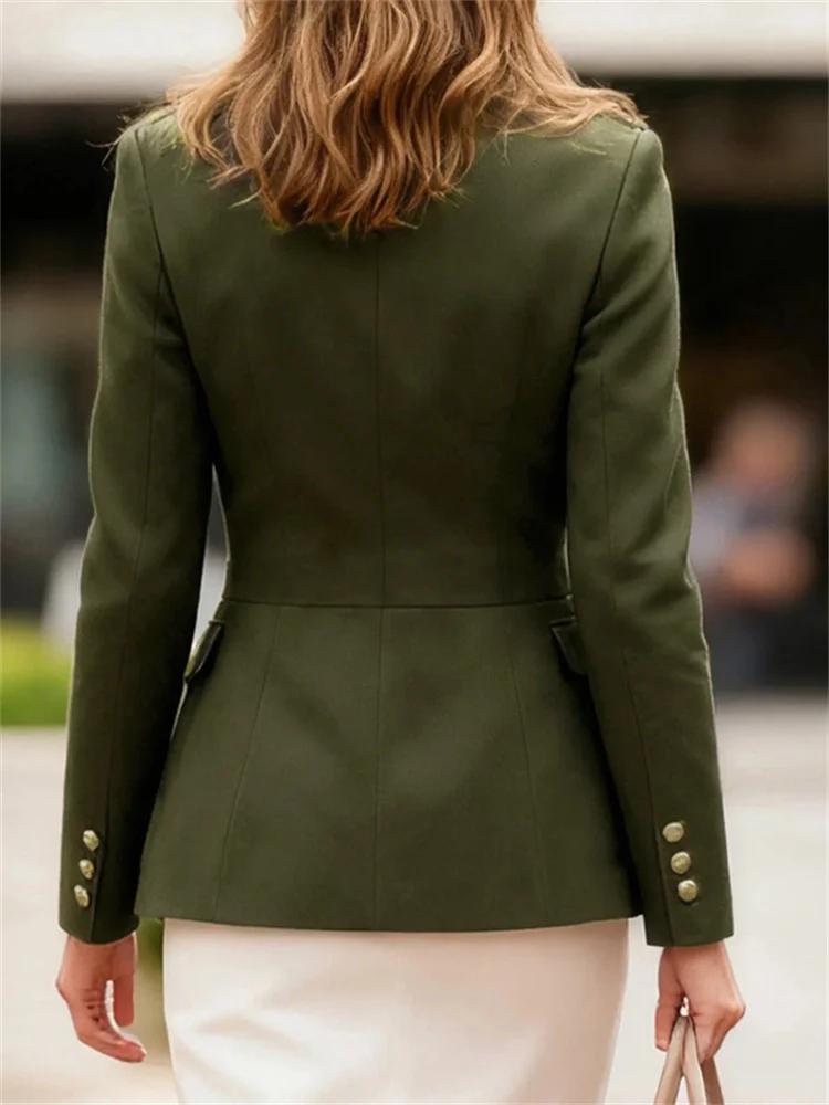 UOOZEE vestes de Style militaire pour femmes vert armée col montant bouton doré coupe ajustée multi-poches décontracté bureau Blazer vêtements d'extérieur