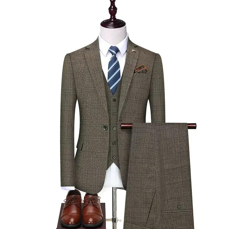 Costume en lin (Blazer + Gilet + Pantalon) pour homme – Style britannique