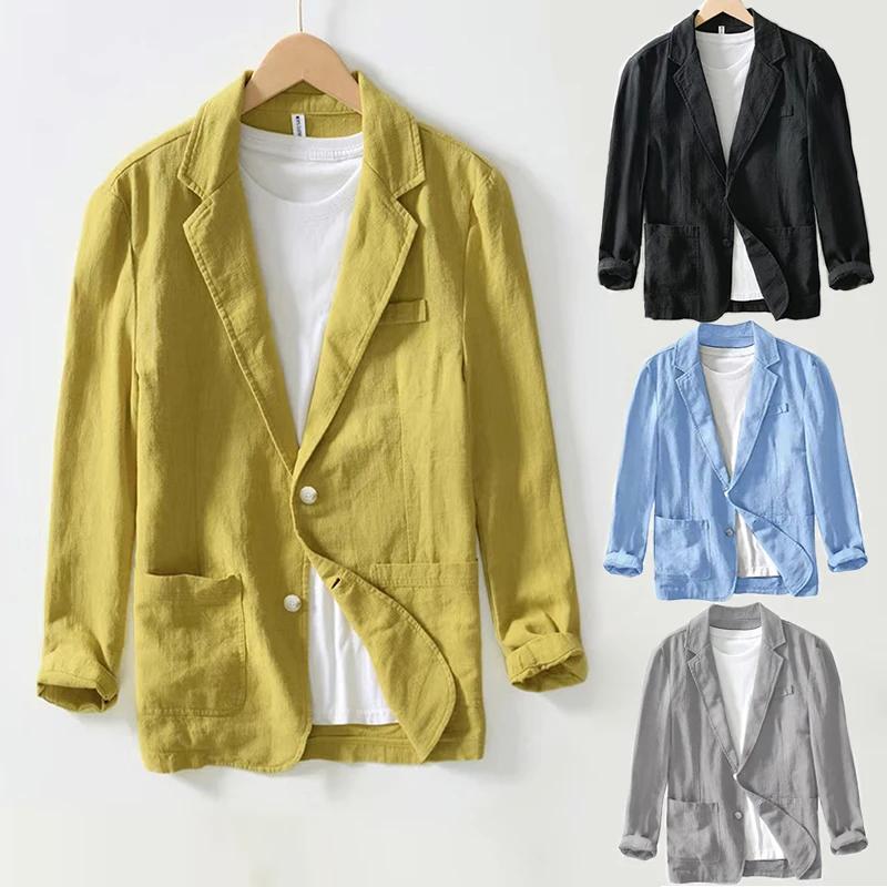 Blazer rétro élégant en lin pour hommes