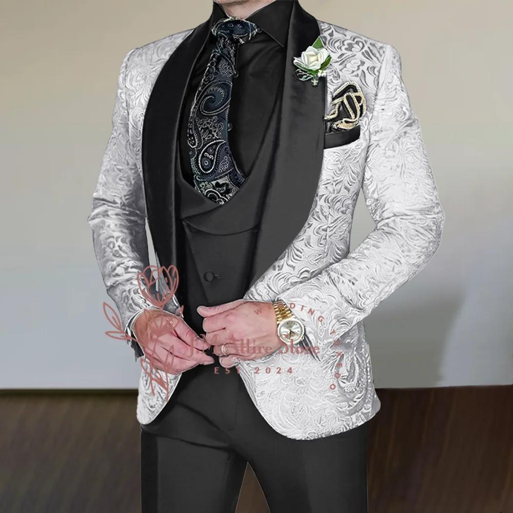 Costume jacquard gris argenté pour hommes