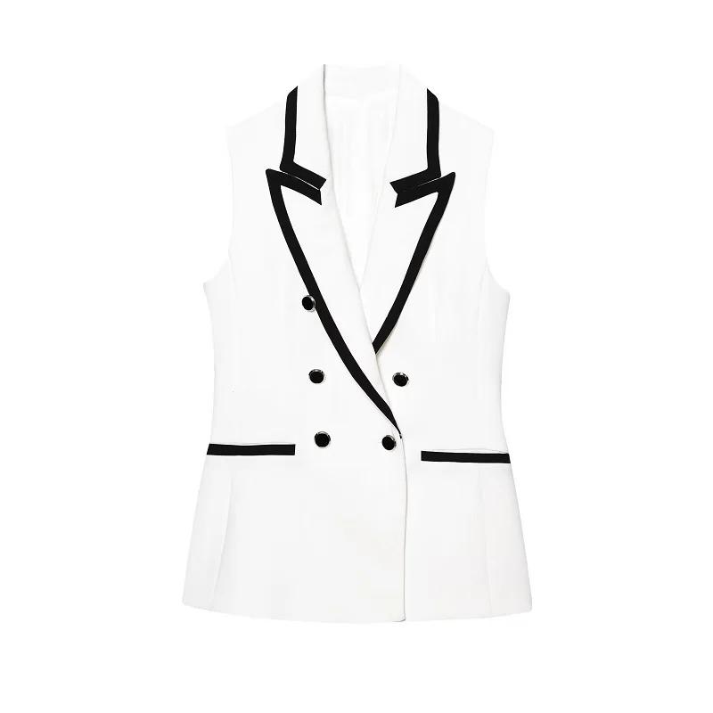MUJER blanc femme costume sans manches gilet 2 pièces ensemble