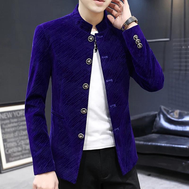 Veste de costume en velours rétro de luxe pour hommes