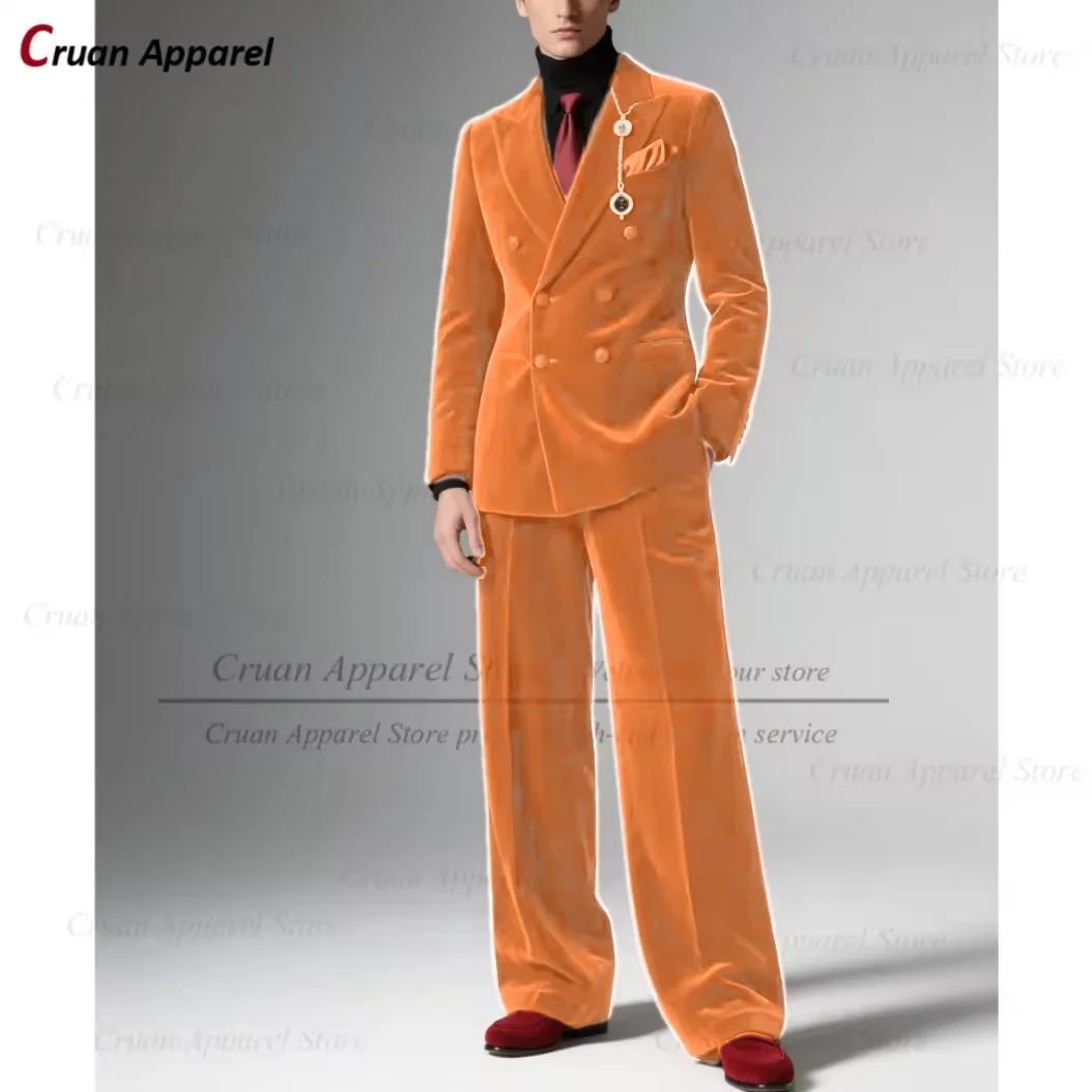 Mode hommes bordeaux velours costume ensembles Banquet de mariage personnalisé Groomsman élégant coupe ajustée Double boutonnage Blazer pantalon 2 pièces