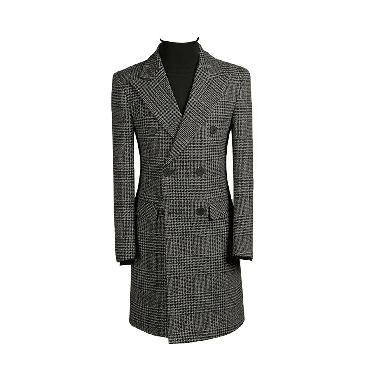 Manteau Long pied-de-poule pour hommes