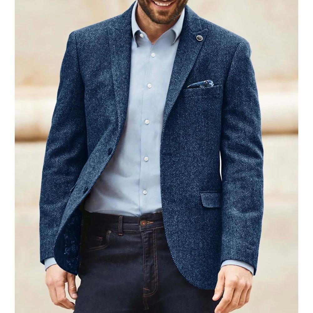 Blazer de costume en tweed à chevrons pour homme