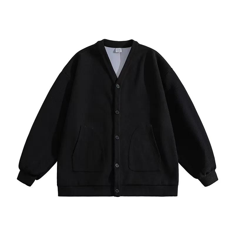 Veste tricotée col en V gaufré pour homme – Nouvelle collection 2026 – Coupe ample