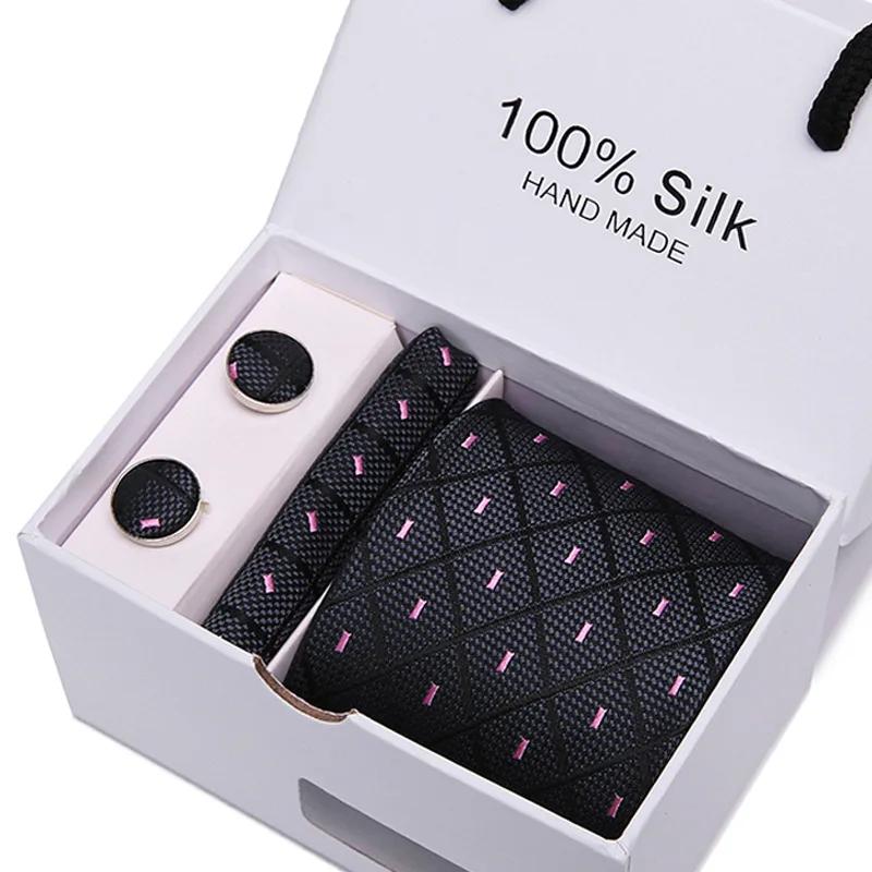 Coffret cadeau cravate homme cinq pièces costume formel bureau affaires 7.5 cm rayé bleu noir