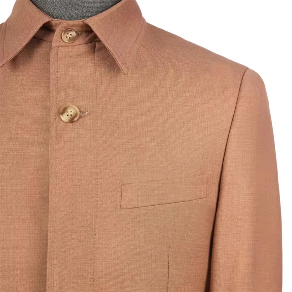 Costumes Safari Sur Mesure pour Hommes Veste à Col Carré Casual Pantalon Costume Formel Affaires Officiel Vêtement