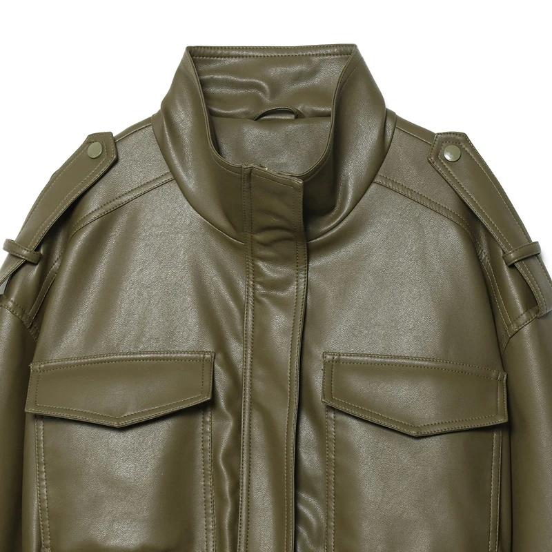 Veste femme veste simili cuir vert femme Demi-saison veste d'extérieur femme automne nouveau dans manteau coupe-vent Streetwear