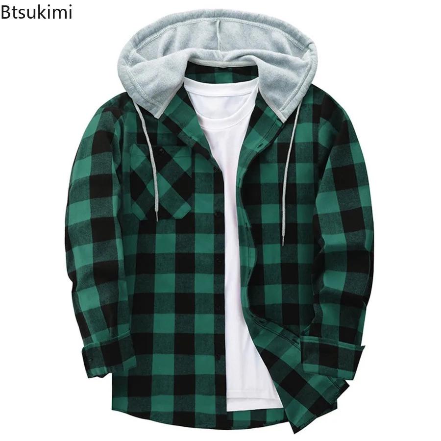 Nouveaux hommes classique chemise à carreaux manteau printemps automne flanelle à manches longues sweats à capuche