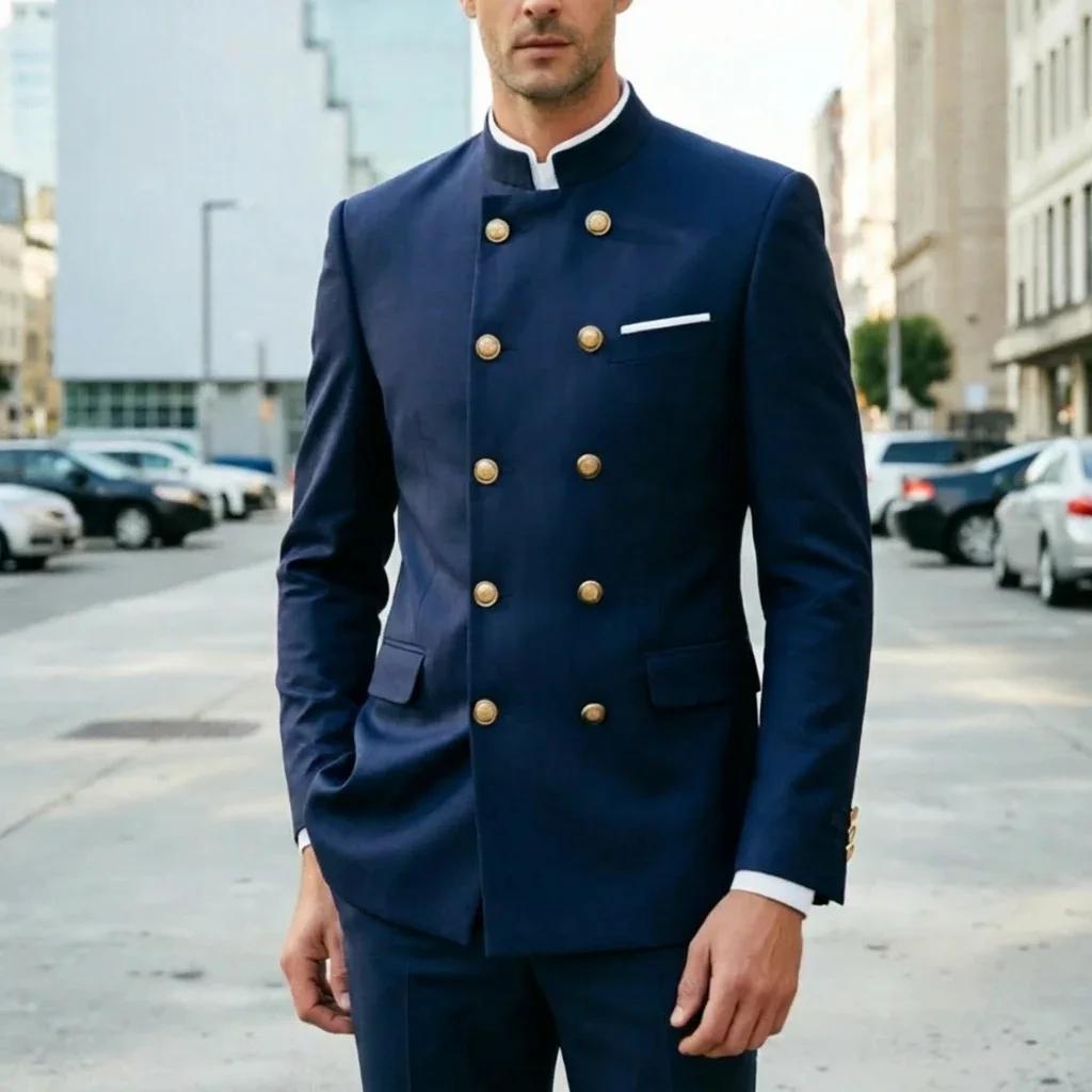 Costumes à double boutonnage pour hommes avec col montant