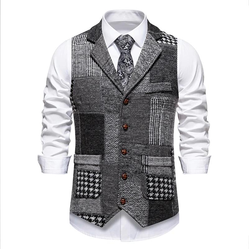 Gilet vert à carreaux en Tweed pour hommes
