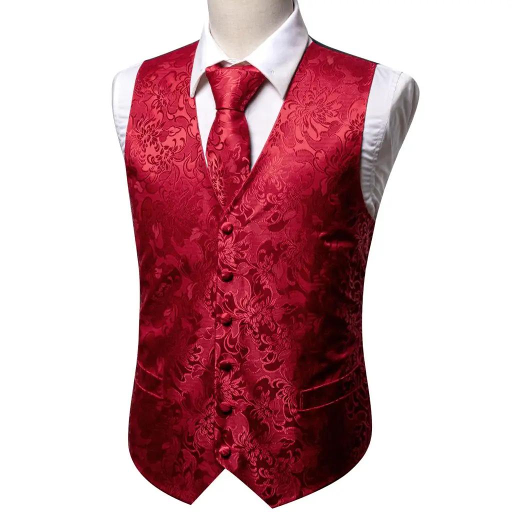 Gilet de Costume Élégant pour Homme Brodé Rouge Bourgogne Motif Paisley Fleur Ensemble