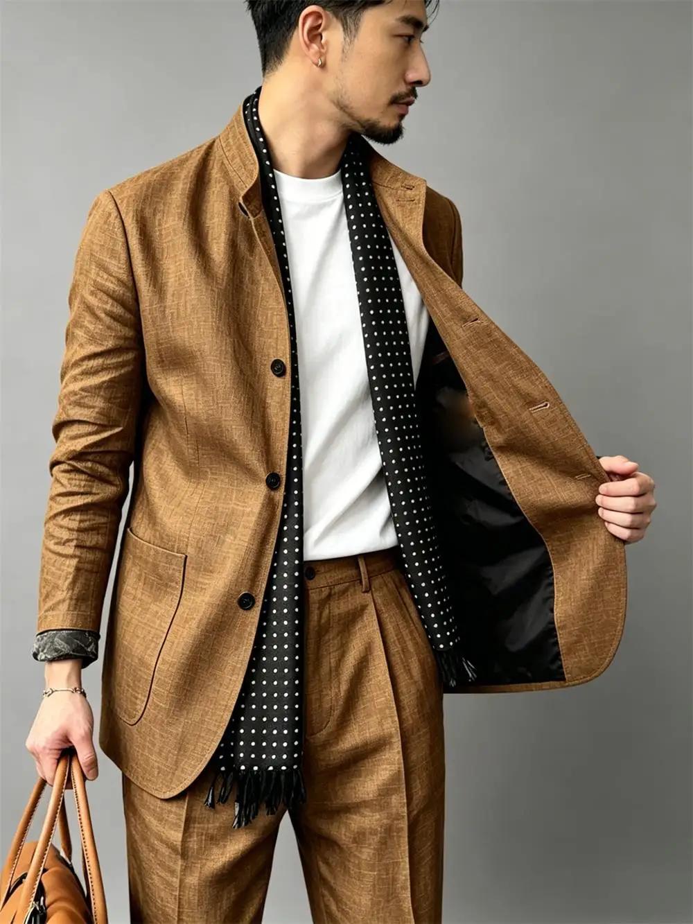 Ensemble de costume 2 pièces en lin mélangé pour homme