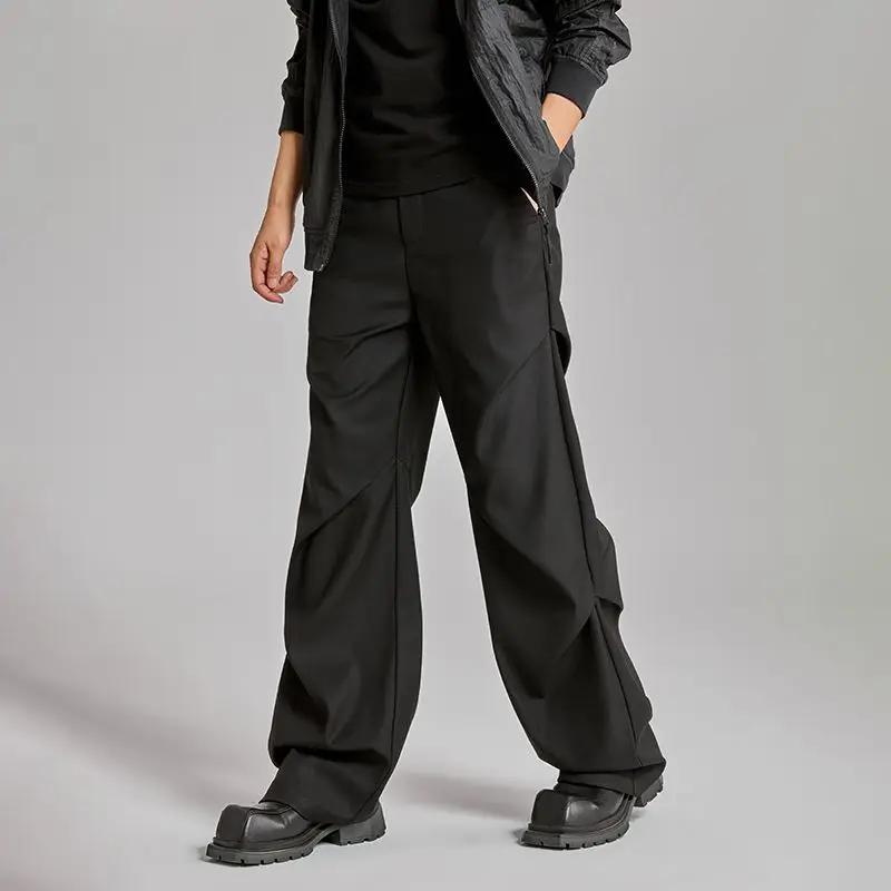 Pantalon de costume froissé légèrement évasé pour hommes en automne