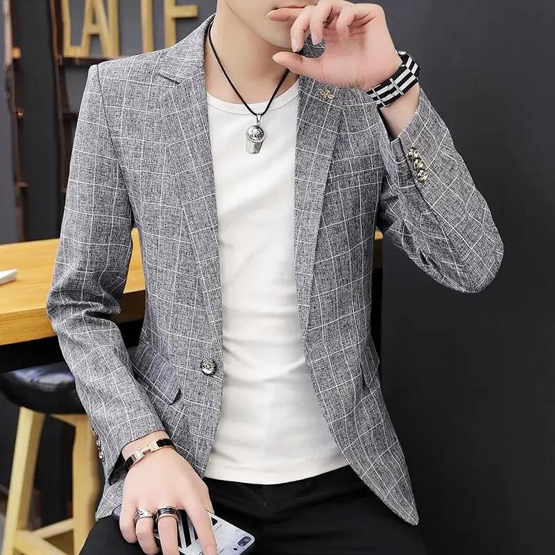 Fête lin gris hommes costume vestes simple boutonnage manteau mâle Blazer été nouveau dans des vêtements simples mode 2025 décontracté classique