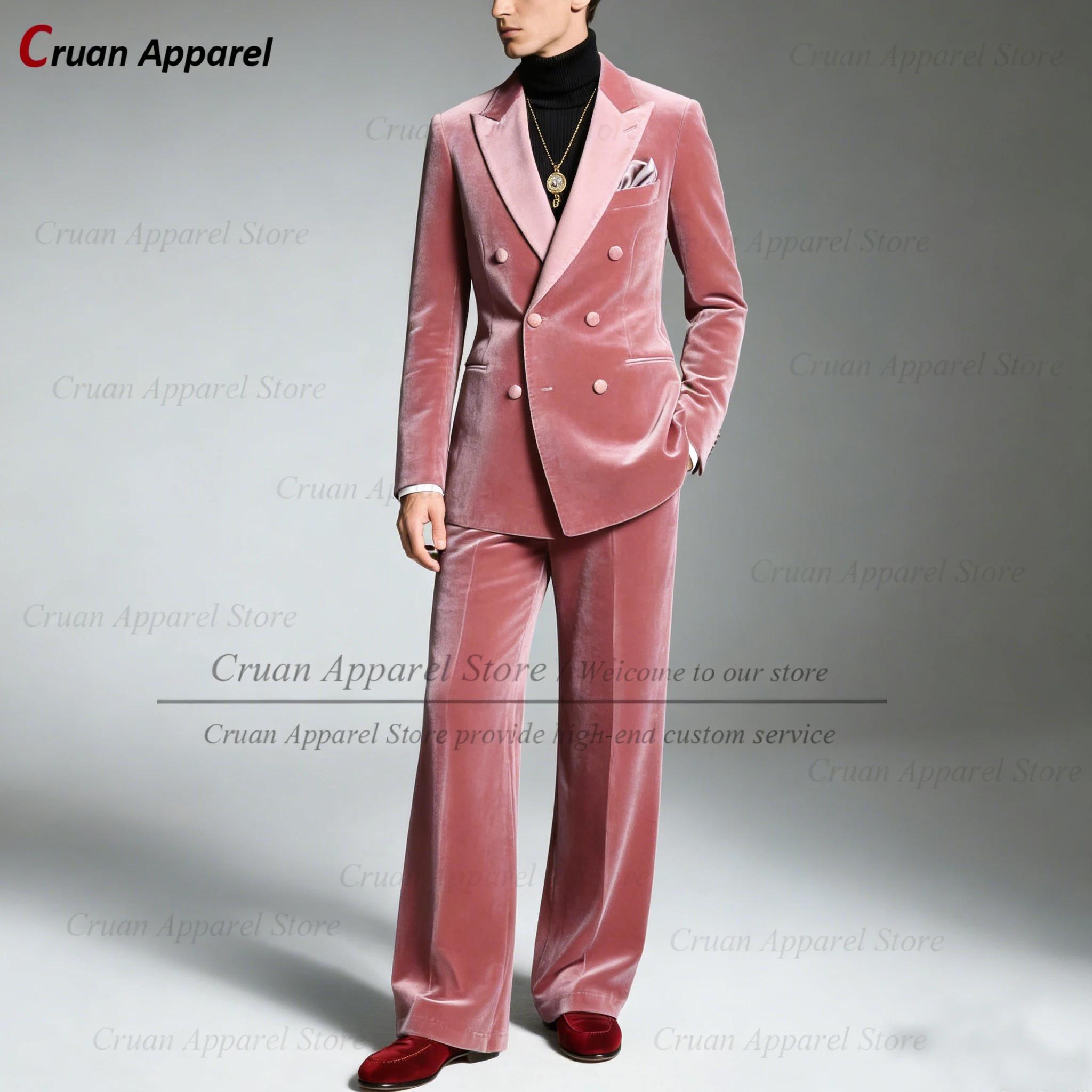 Costume Double boutonnage en velours bleu marine pour hommes
