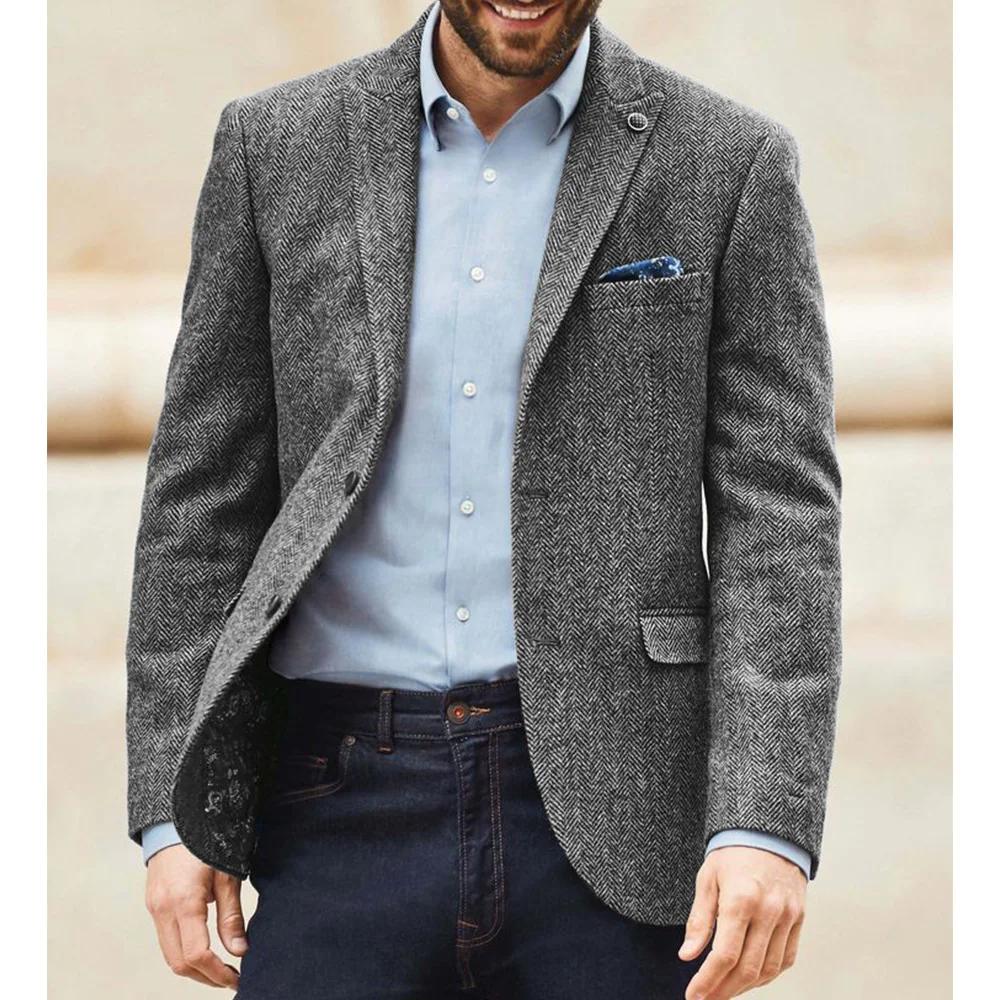Blazer de costume en tweed à chevrons pour homme
