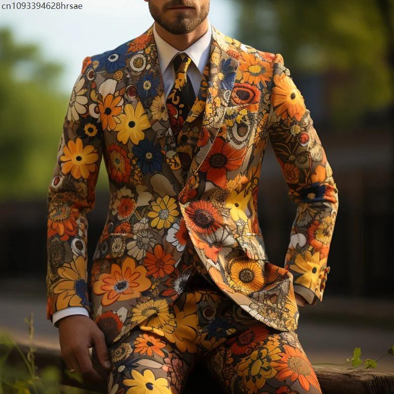 Tournesols imprimés hommes costumes décontractés manteau pantalon coloré Helianthus fête Cosplay scène discothèque Performance costume