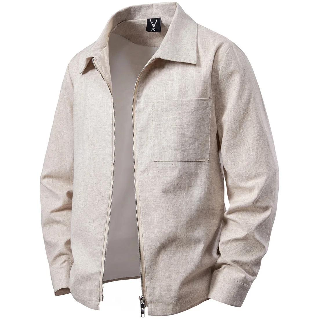 Veste en lin hommes Cargo manteau col rabattu Sport tendance mode pardessus affaires quotidien mâle