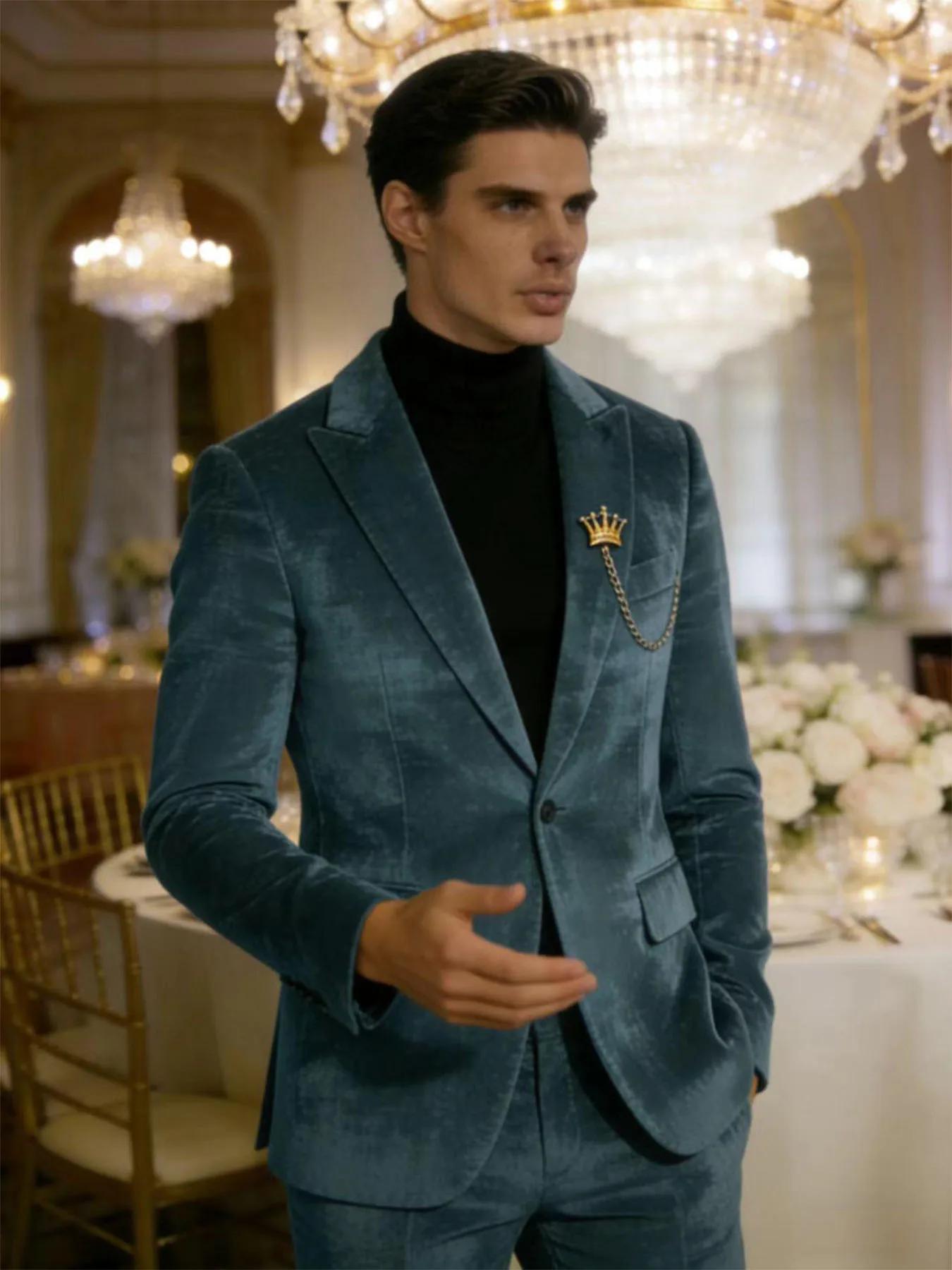 Blazer en velours vert sarcelle pour homme