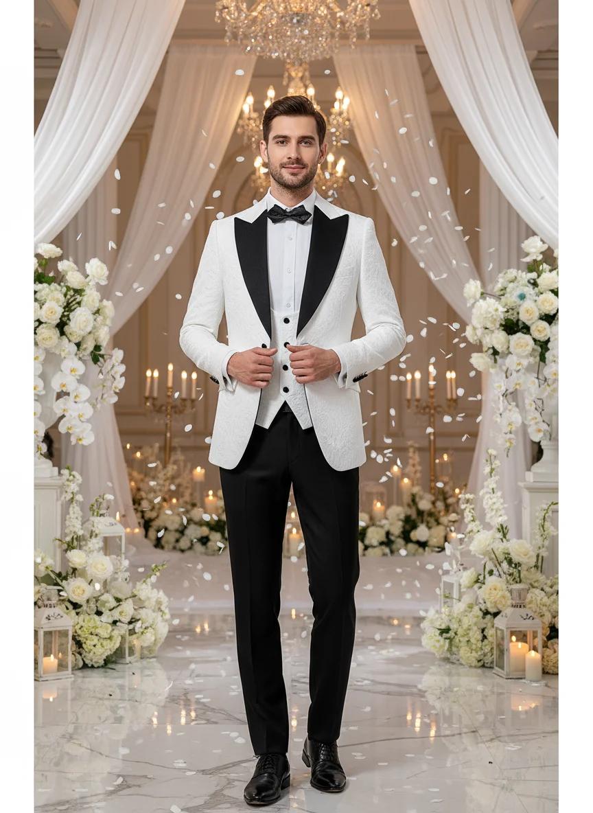 Ensemble de costume de mariage pour marié 3 pièces (veste + gilet + pantalon) de haute qualité